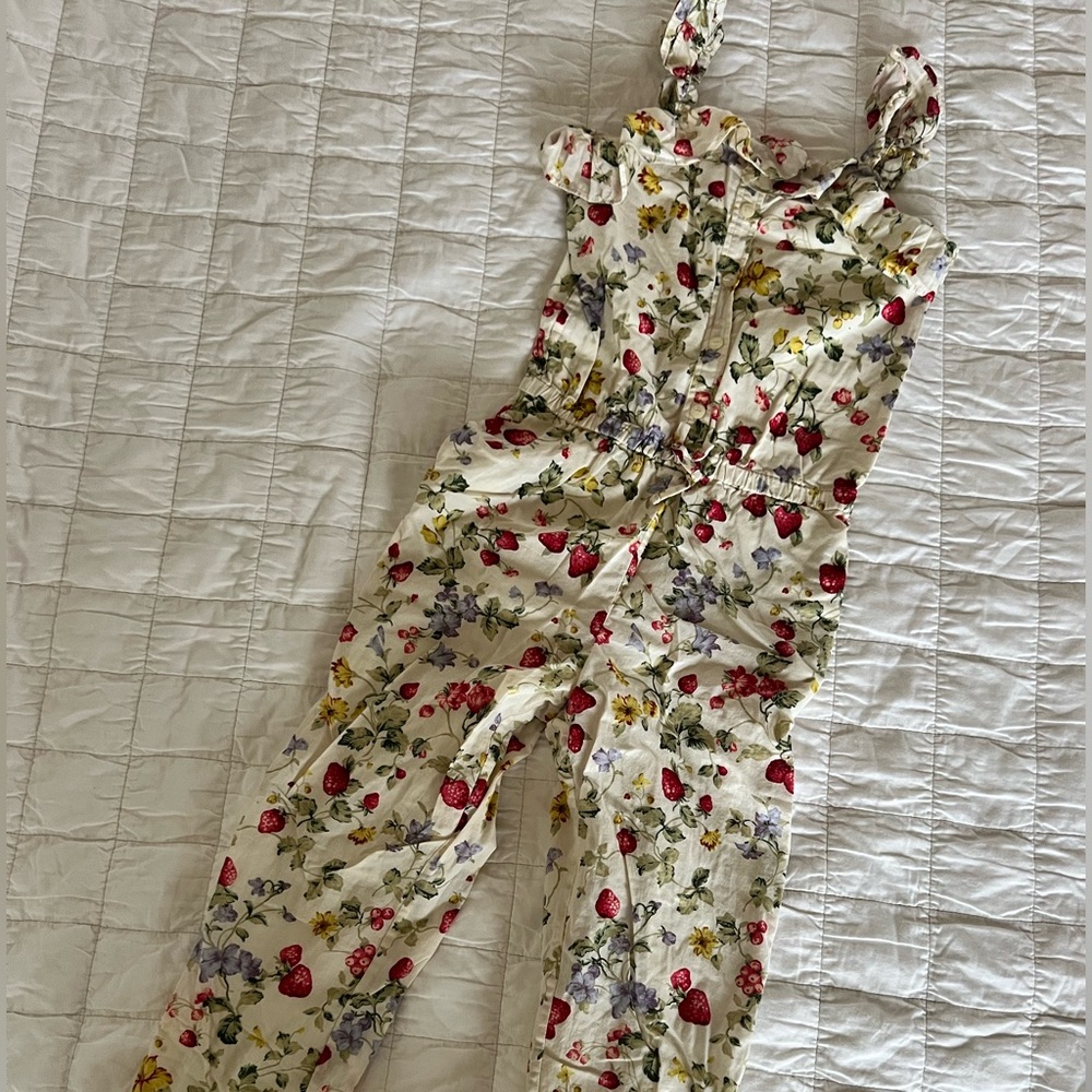 Polo Ralph Lauren children size 7 Floral Print Jumpsuit strawberries flowers